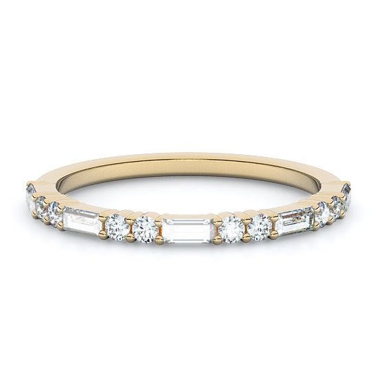 Straight Baguette and Double Rounds Diamond Ring (18K Yellow Gold)