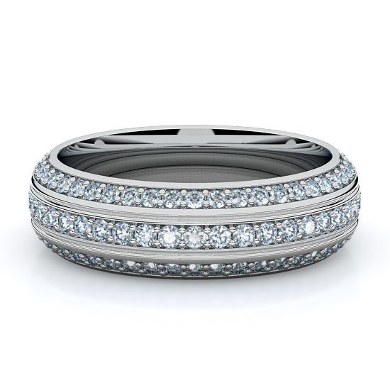 Three Row Pave Curved Full Eternity Mens Diamond Band (Platinum)