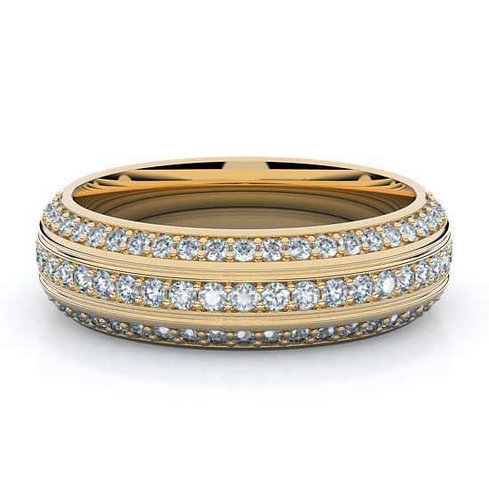 Three Row Pave Curved Full Eternity Mens Diamond Band (14K Yellow Gold)