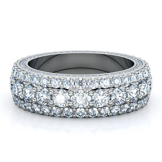 Three Row Pave Sides Full Eternity Mens Diamond Band (Platinum)