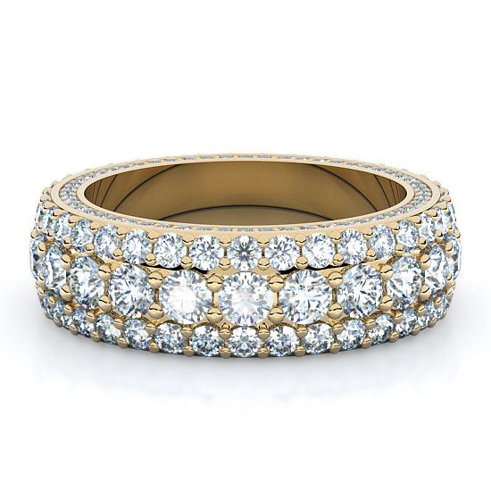 Three Row Pave Sides Full Eternity Mens Diamond Band (14K Yellow Gold)