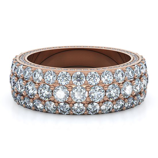 Three Row Cluster Full Eternity Mens Diamond Band (14K Rose Gold)