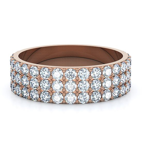 Three Row Pave Full Eternity Men's Diamond Ring (14K Rose Gold)