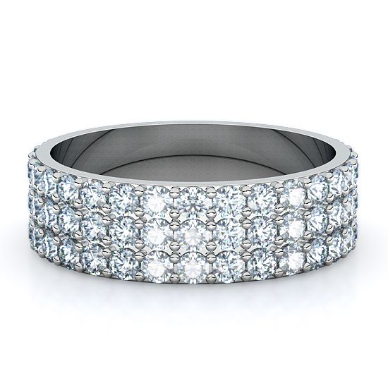 Three Row Pave Full Eternity Men's Diamond Ring (Platinum)