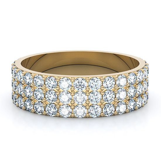 Three Row Pave Full Eternity Men's Diamond Ring (18K Yellow Gold)