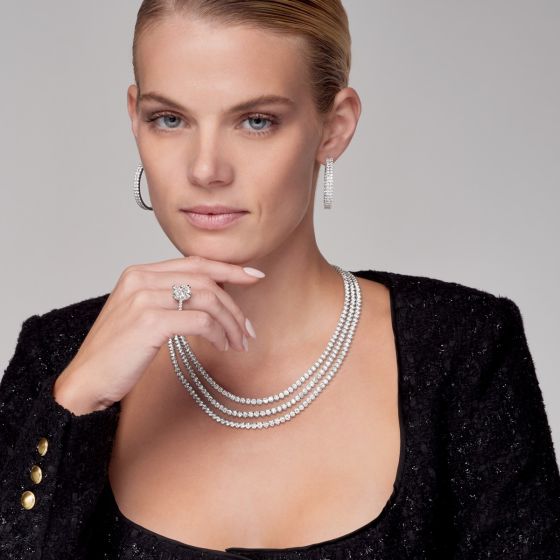 Three Row Graduated Tennis Necklace 